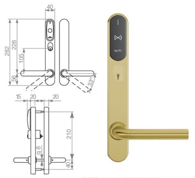 SALTO Scandinavian Long Plate indoor mounting, outdoor cylinder hole SM454L05PPB38 - XS4 Original+, Mifare/DESfire/NFC/BLE/HSE, SALTO SPACE, SALTO KS, SALTO HOMELOK