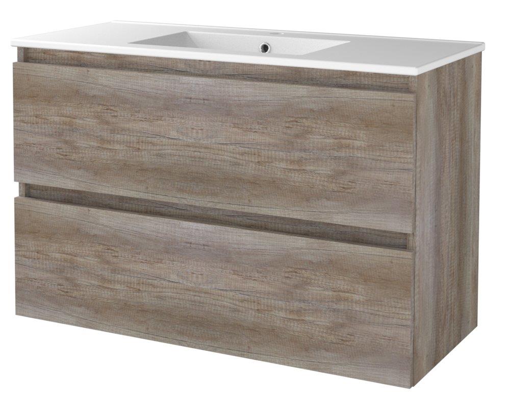 Sanibell Basicline furniture package Scotch Oak - melamine-coated, 1010mm, 670mm, 465mm, oak, assembled, 2 drawers, centre-mounted, integrated, 1 basin