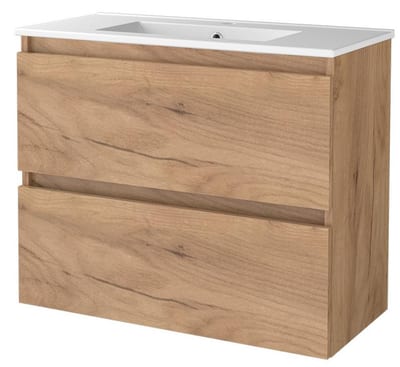 Sanibell Basicline Furniture Package Whiskey Oak 810x670x395mm 2 Drawers 1 Basin