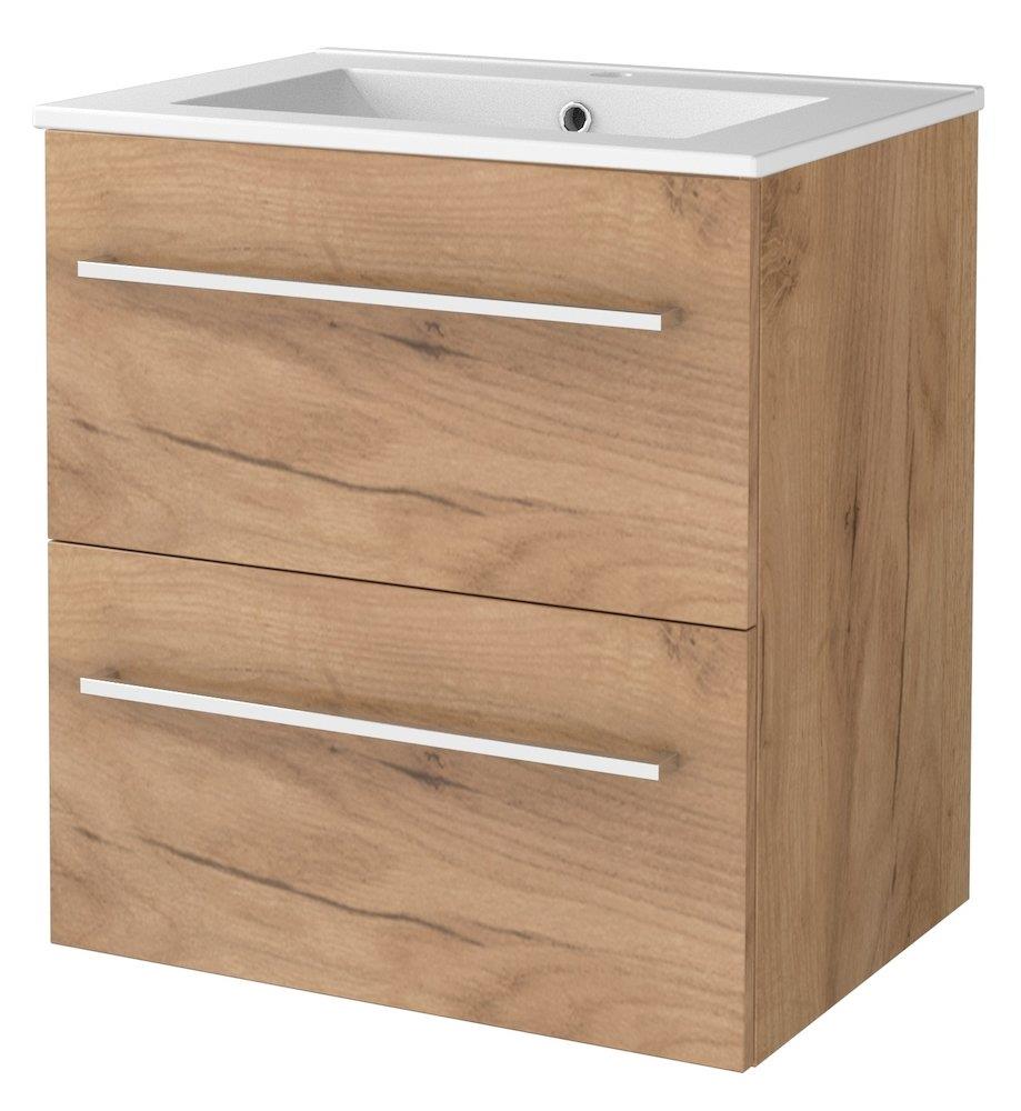 Sanibell Basicline Furniture Package Whiskey Oak - 610mm, 2 Drawers, 1 Basin