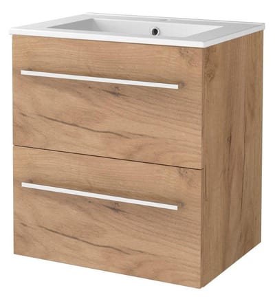 Sanibell Basicline Furniture Package Whiskey Oak - 610mm, 2 Drawers, 1 Basin