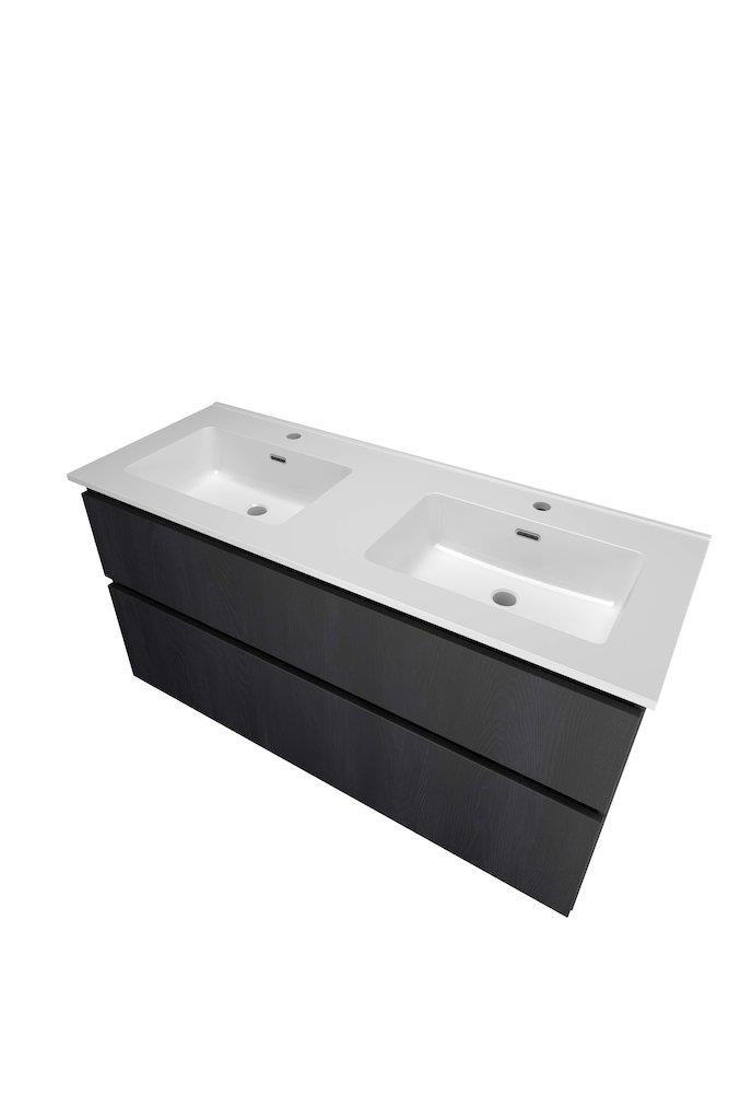 Sanibell Proline furniture package black oak - melamine décor, 1210mm, 620mm, 468mm, black, assembled, 2 drawers, two tap holes, no, 2 basins