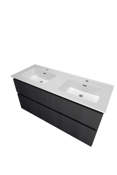 Sanibell Proline furniture package black oak - melamine décor, 1210mm, 620mm, 468mm, black, assembled, 2 drawers, two tap holes, no, 2 basins