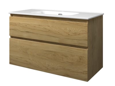 Sanibell Proline Furniture package ideal oak - melamine-coated, 1010mm, 540mm, 468mm, oak, assembled, 2 drawers, centre-placed tap hole, integrated grip, 1 basin