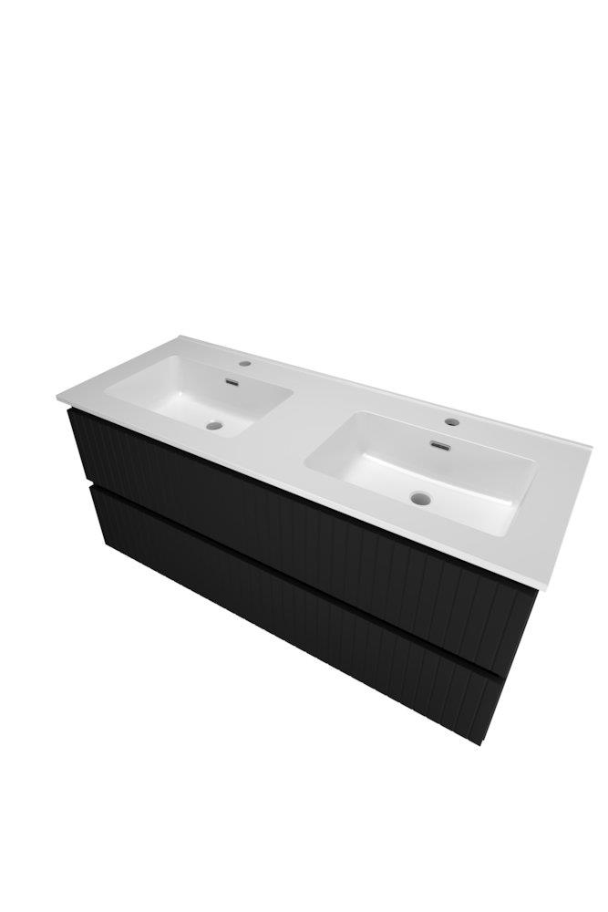 Sanibell Proline vanity unit, lacquered matte black, 1210 mm, 2 drawers, twin basin
