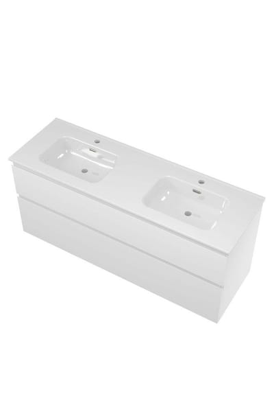 Sanibell Proline Vanity Set, Lacquered Matte White - 1410 x 620 x 468mm, 2 Basins, 2 Drawers
