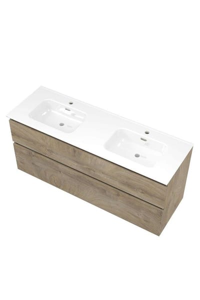 Sanibell Proline Furniture Package - raw oak melamine, 1410mm, assembled, 2 basins