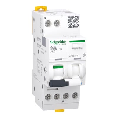 Schneider ACTI9 IC40 MCB AFDD Spark detector - ACTI9 IC40, 16A, 1P + N, C