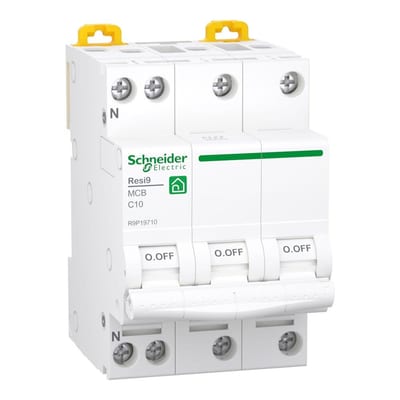 Schneider RESI9 XP MCB Circuit breaker - RESI9 XP, 10A, 3P + N, C
