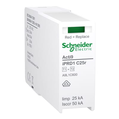 Schneider Electric A9L1C600 ACTI9 IPRD1 C25R Replacement Cartridge, Type 1+2, Phase (L-N)