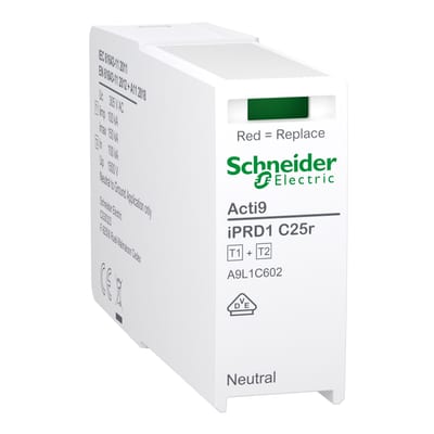 Schneider Electric A9L1C602 ACTI9 IPRD1 C25R/F25R Replacement Cartridge, Type 1+2, Neutral-Earth (N-PE)