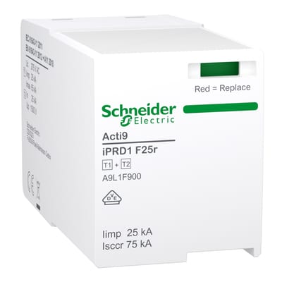 Schneider Electric A9L1F900 ACTI9 IPRD1 F25R Replacement Cartridge, Type 1+2, Phase (L-N), with Fuse