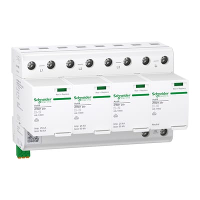 Schneider Electric A9L1H625 ACTI9 IPRD1 25R Surge Arrester, Type 1+2, 3P+N, 300 V, 25 kA, Remote Signalling