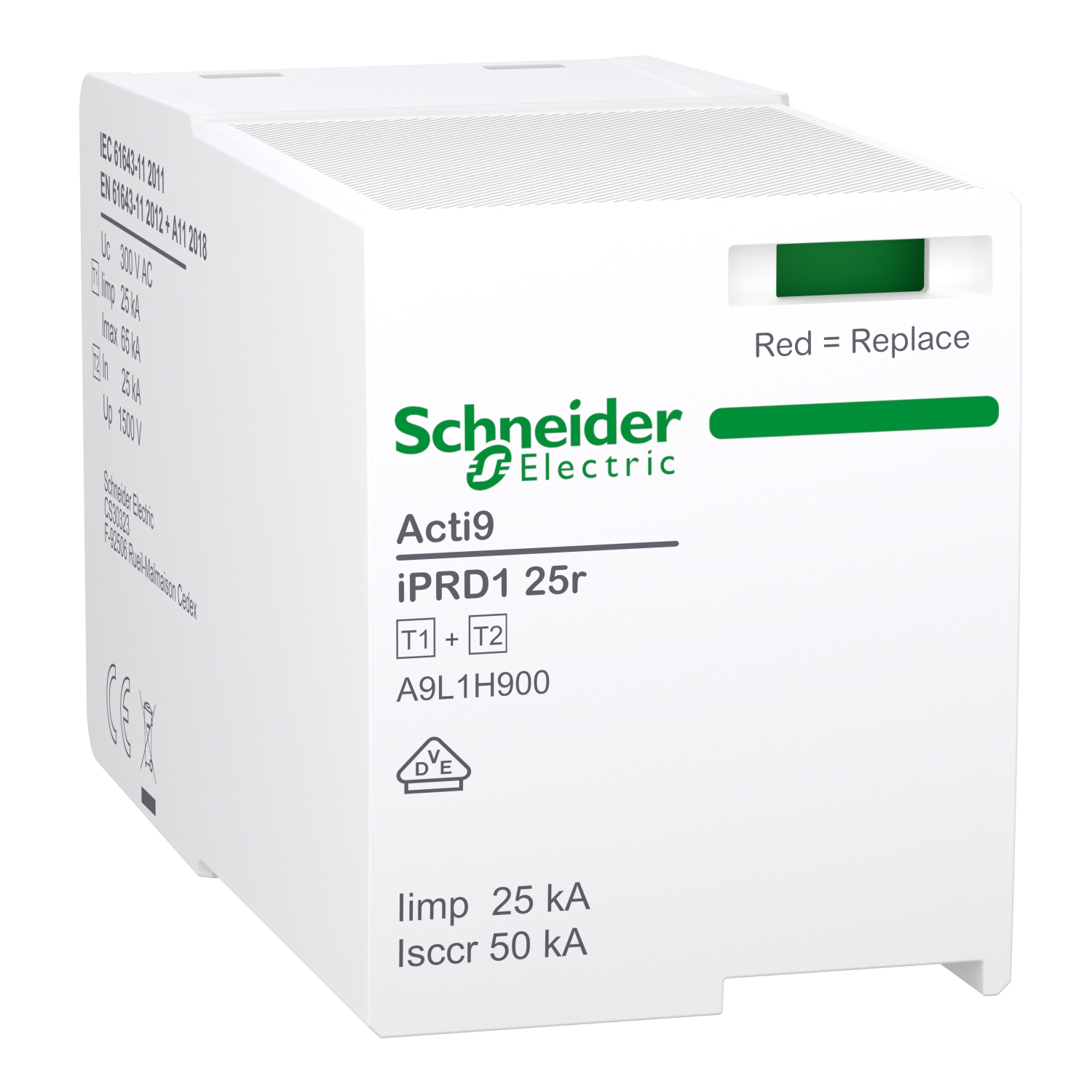 Schneider Electric A9L1H900 ACTI9 IPRD1 25R Replacement Cartridge, Type 1+2, Phase (L-N)