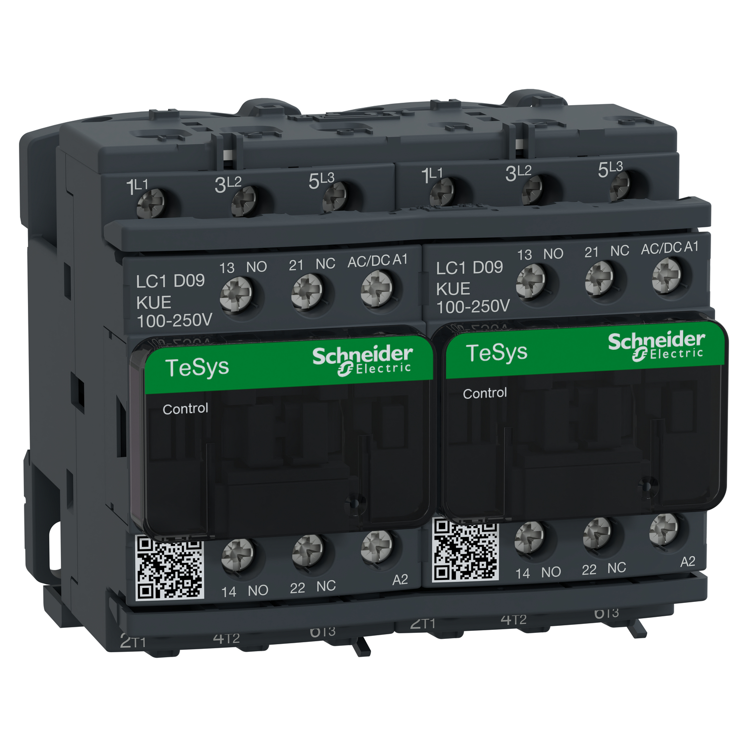 Schneider Electric LC2D09KUE TeSys Deca Reversing Contactor, 3-Pole 9 A AC-3, 100–250 V AC/DC Coil