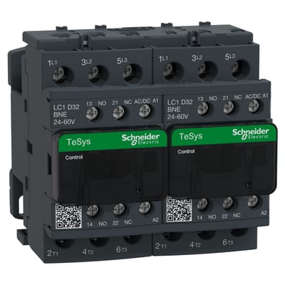 Schneider Electric LC2D32BNE TeSys Deca Reversing Contactor, 3-Pole 32 A AC-3, 24–60 V AC/DC Coil