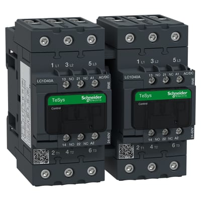 Schneider Electric LC2D40ABNE TeSys Deca Advanced Reversing Contactor, 3-Pole 40 A AC-3, EverLink, 24–60 V AC/DC Coil