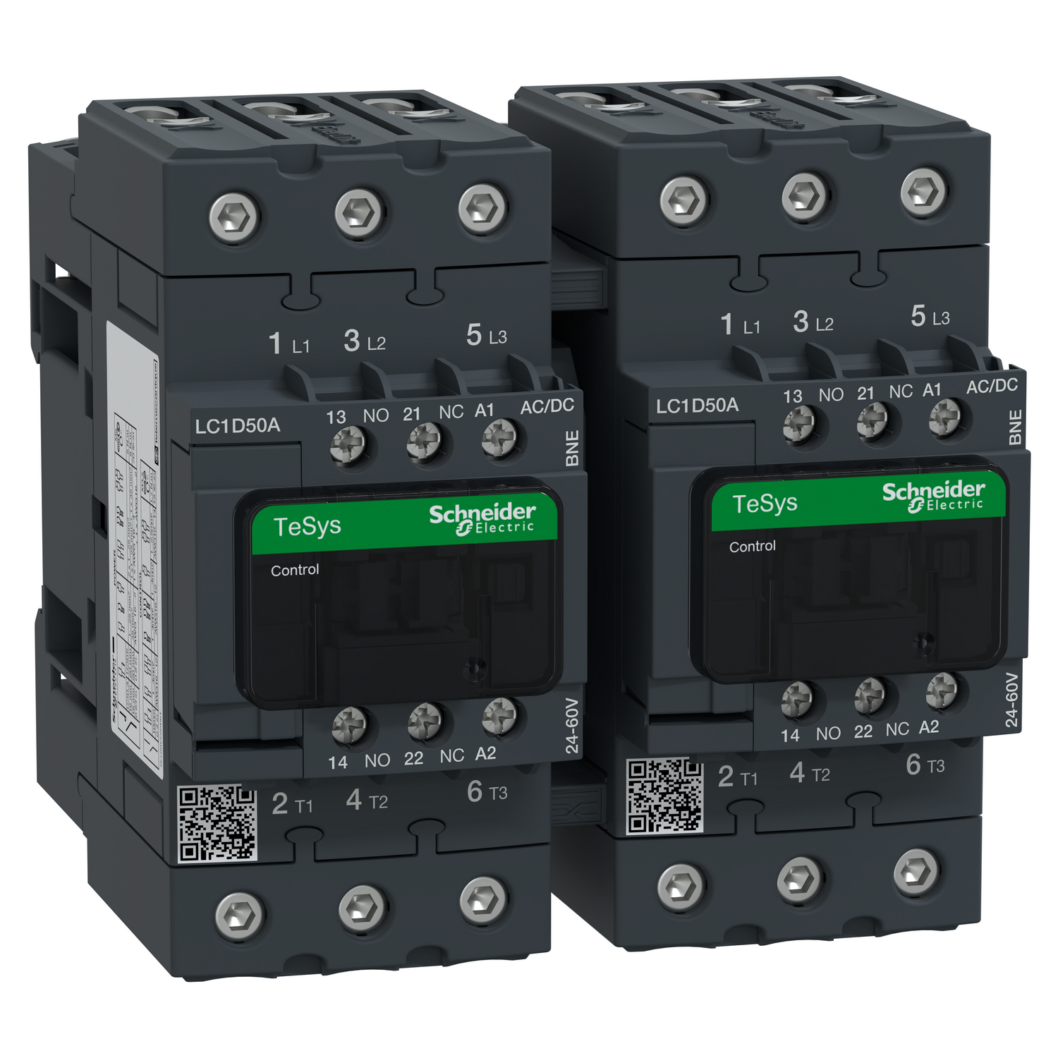 Schneider Electric LC2D50ABNE TeSys Deca Advanced Reversing Contactor, 3-Pole 50 A AC-3, EverLink, 24–60 V AC/DC Coil