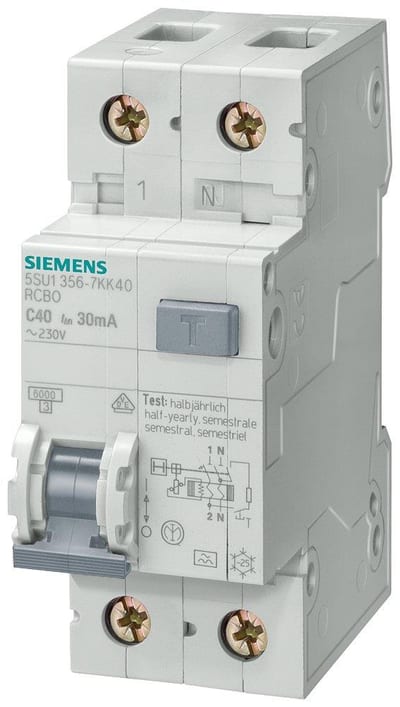 Siemens Sentron 5SU1 Combination Switch - 10A, 1P + N, C, A, 4.5MA