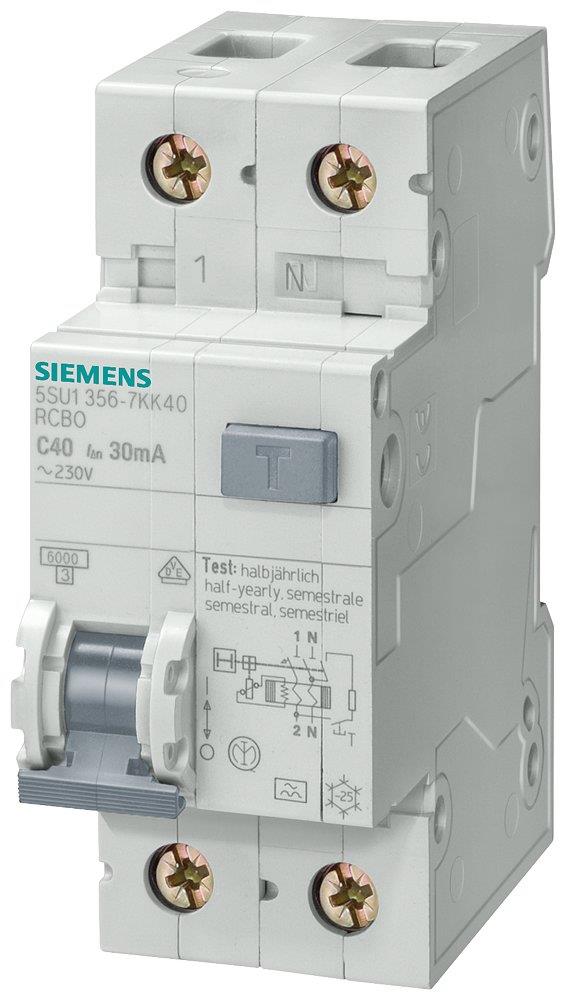 Siemens Sentron 5SU1 Combination Switch - 40A, 1P + N, C, A, 6MA
