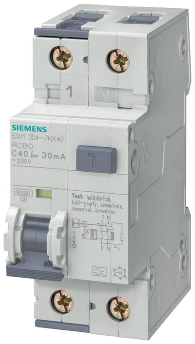 Siemens Sentron 5SU1 Combination Switch - 6A, 1P + N, B, F, 10MA