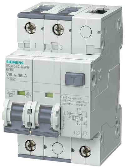 Siemens Sentron 5SU1 Combination Switch - 6A, 2P, C, A, 10MA