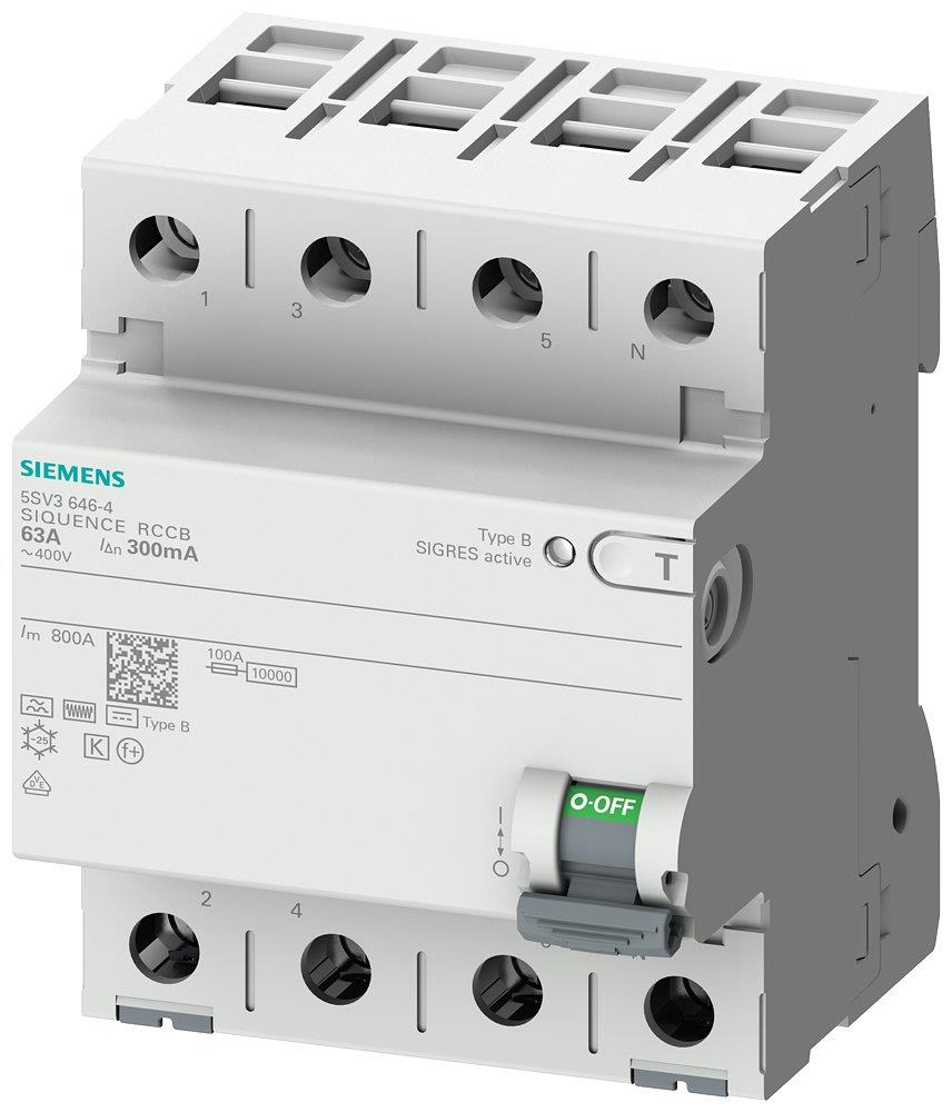 Siemens Sentron 5SV3 Residual current circuit breaker - 63A, 4P, B, 300MA