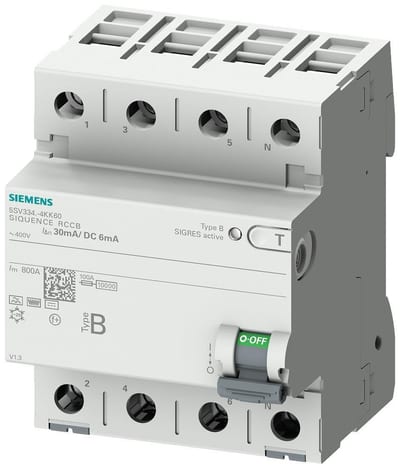 Siemens Sentron 5SV3 Residual current circuit breaker - 63A, 4P, B, 30MA