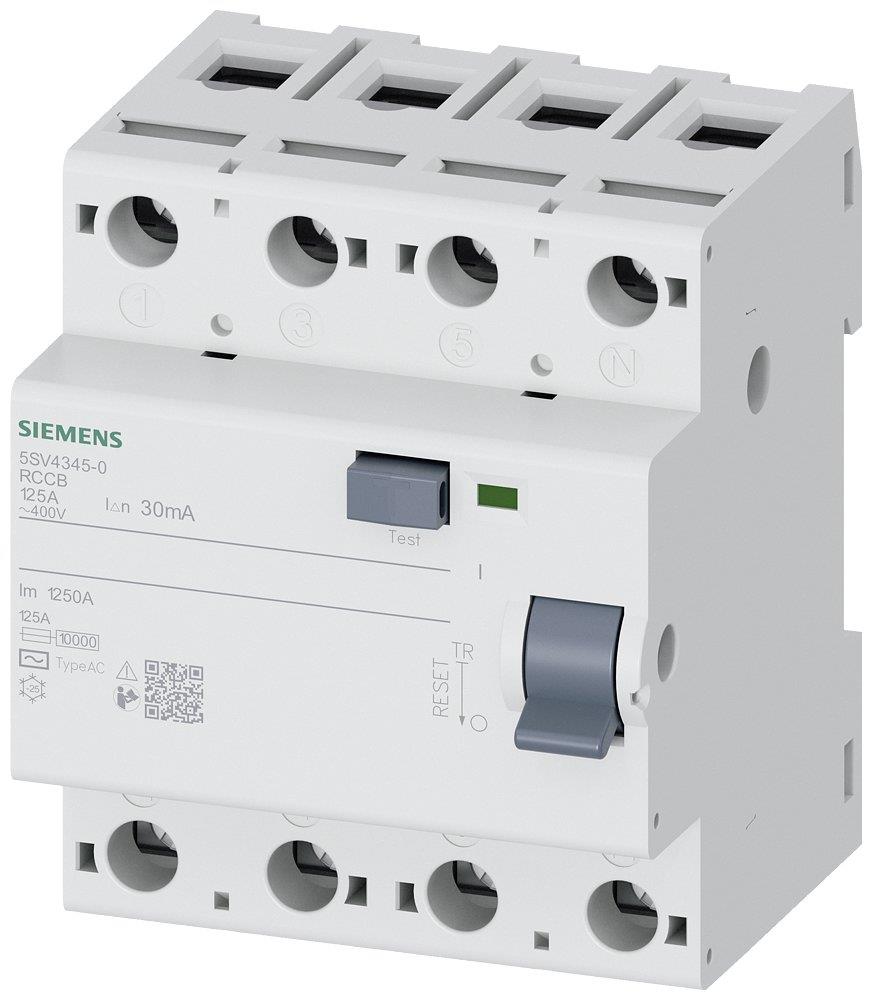 Siemens Sentron 5SV4 Residual current circuit breaker - 100A, 4P, AC, 30MA