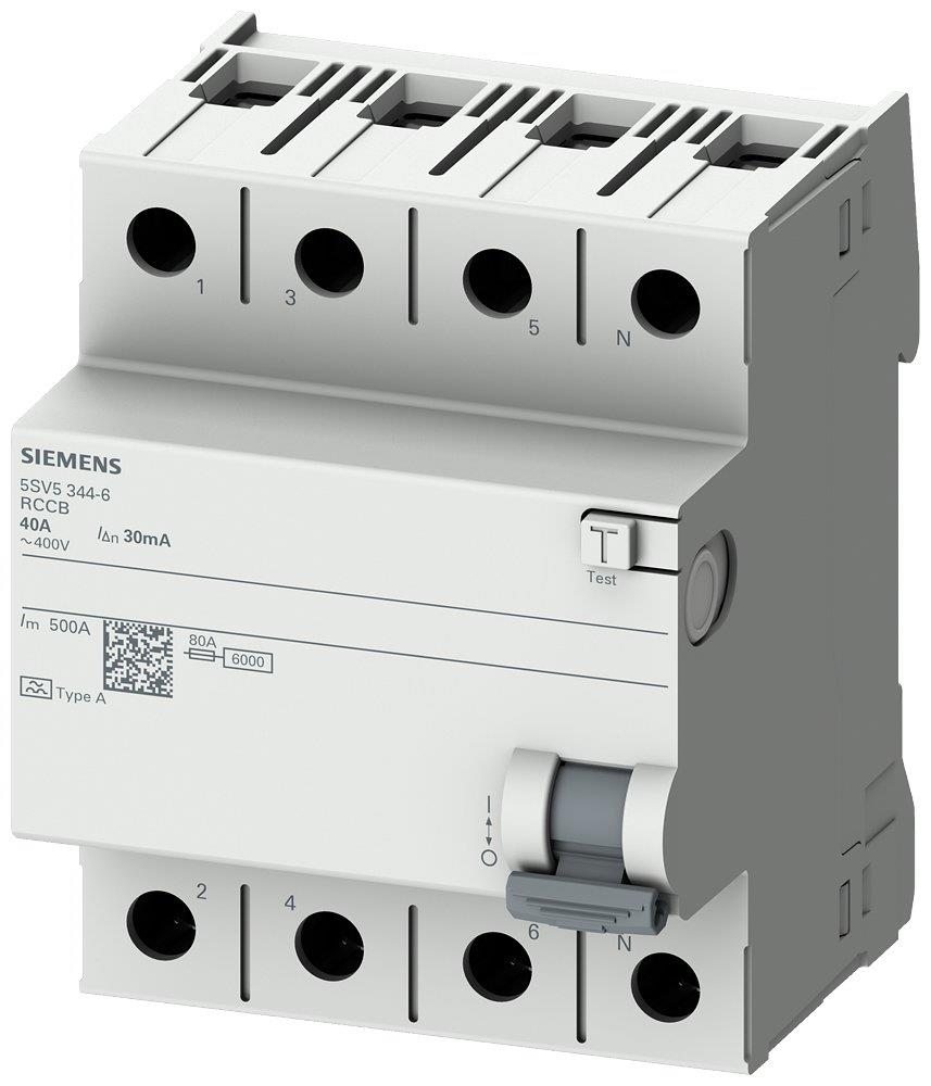 Siemens Sentron 5SV5 Residual current circuit breaker - 63A, 4P, A, 30MA