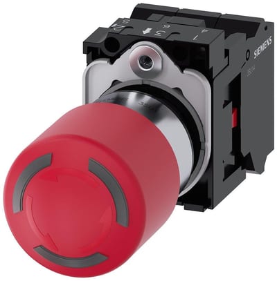 Siemens Sirius 3SU1 Emergency Stop with mushroom - 30mm, red, 2NC