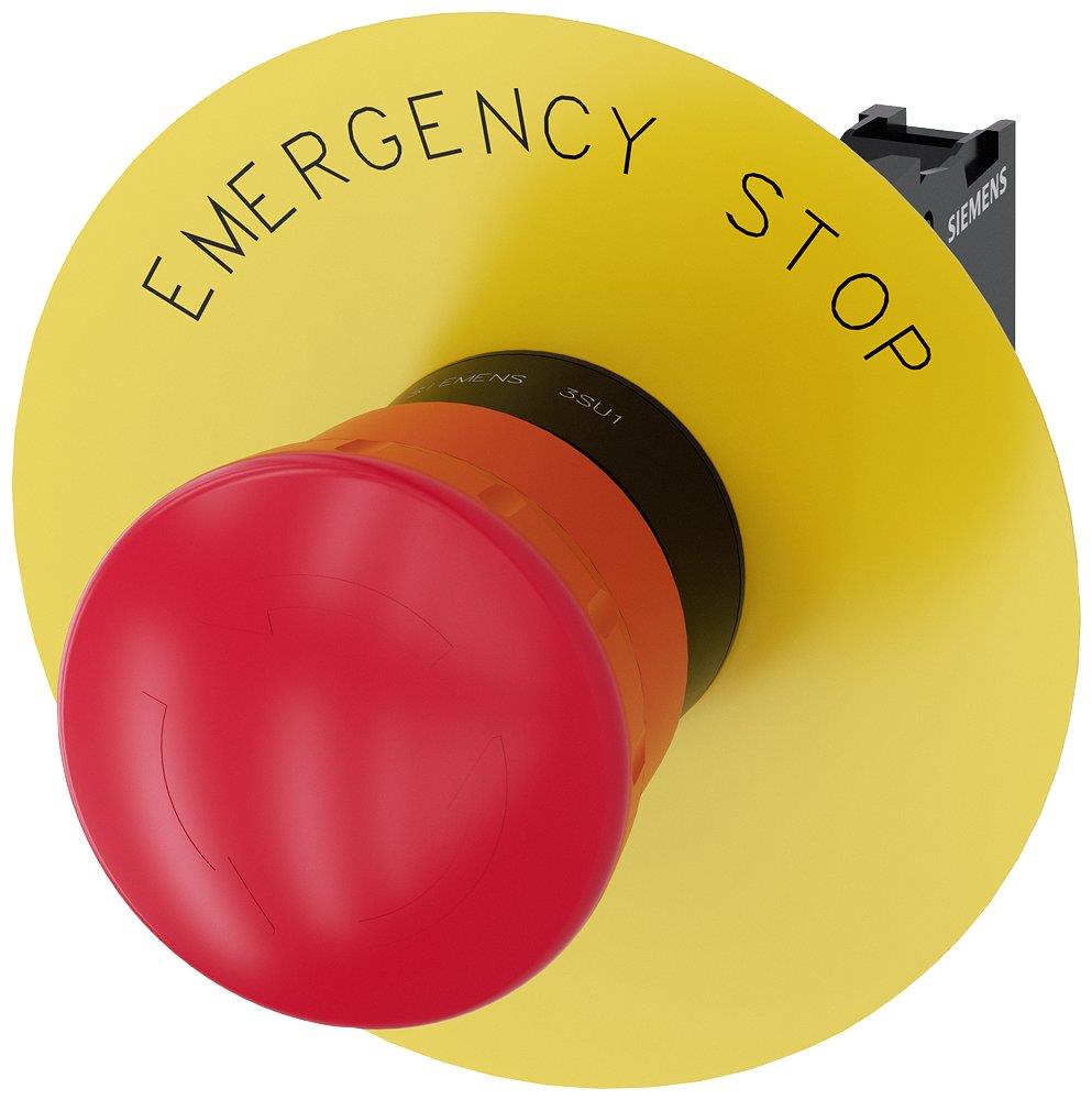Siemens Sirius 3SU1 Emergency Stop with mushroom head - 40mm, red, 2NC 4047621043579