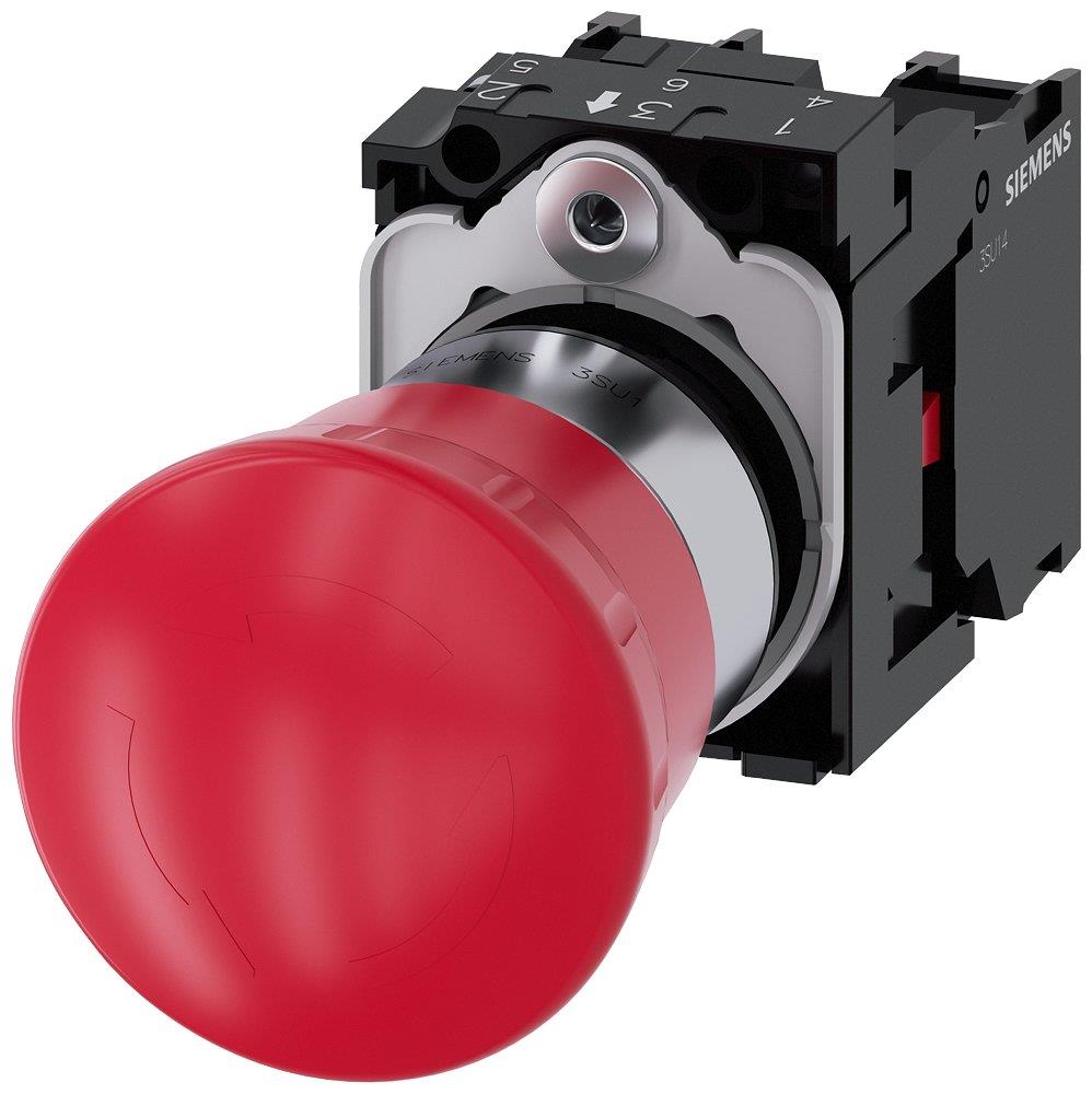 Siemens Sirius 3SU1 Emergency Stop with mushroom head - 40mm, red, 2NC 4047621075952