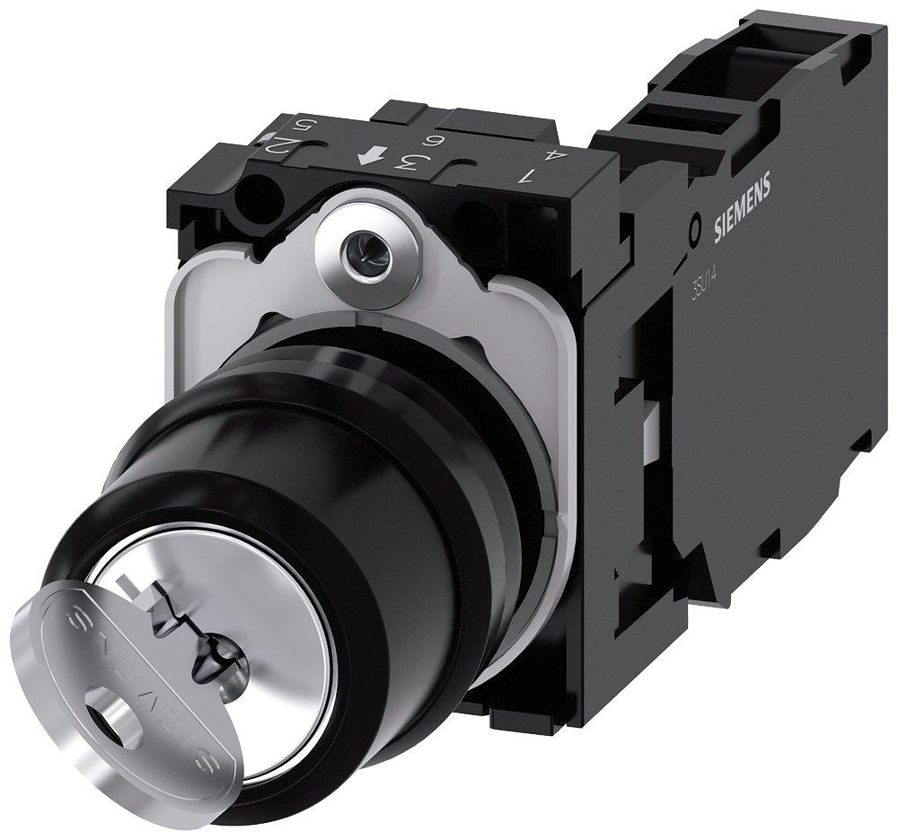 Siemens Sirius 3SU1 Key Switch - black, Spring-return, Spring-return 4011209957688