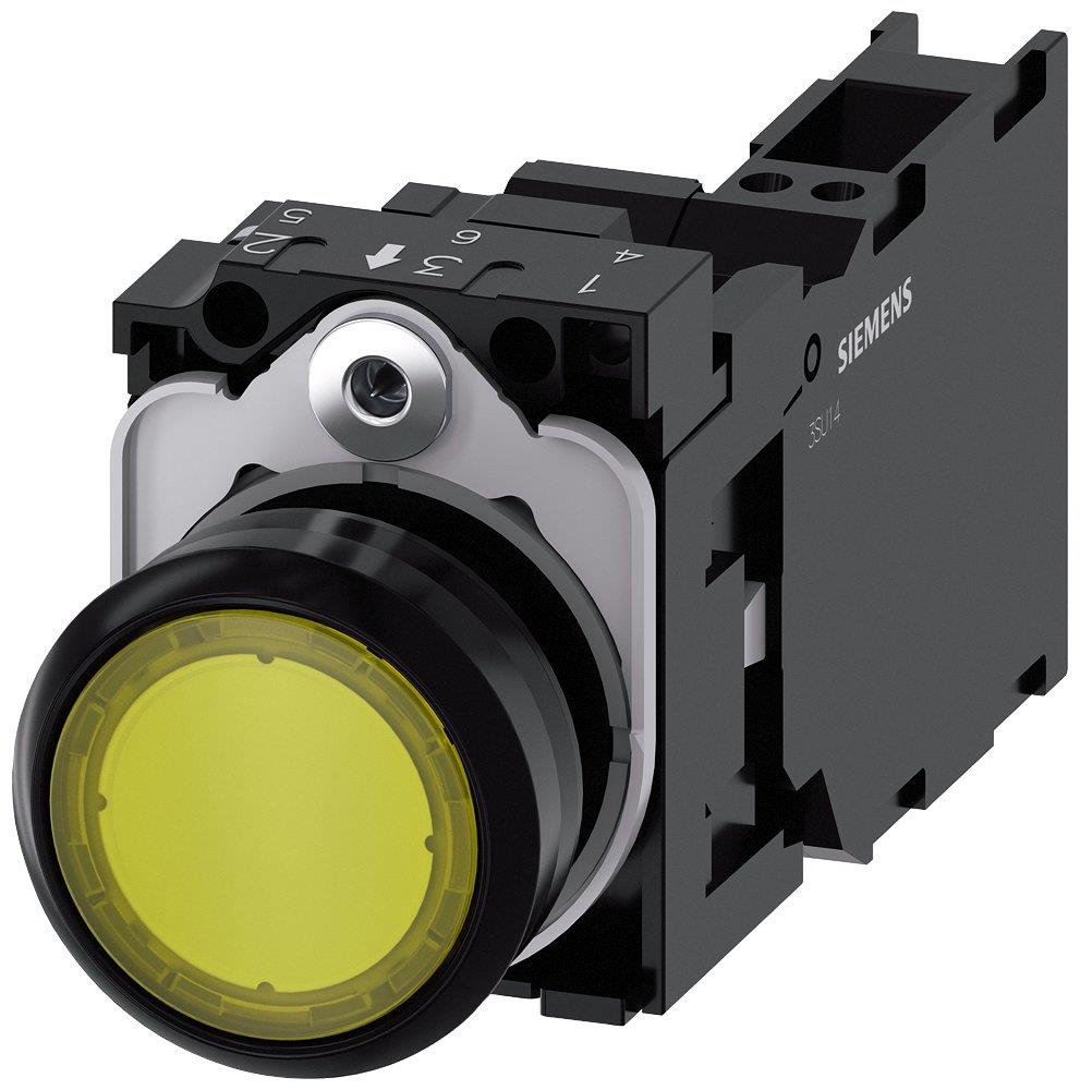 Siemens Sirius 3SU1 Push Button with light - yellow, 1NO - 1NC 4011209957107