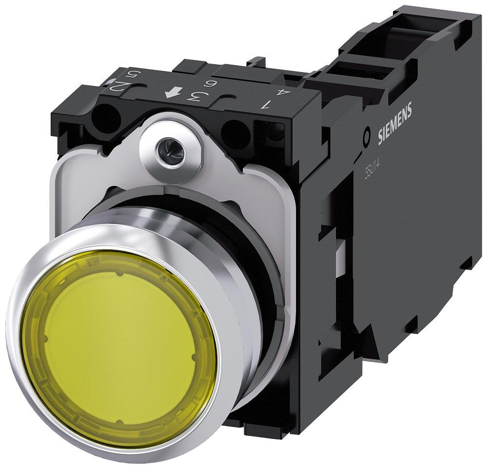 Siemens Sirius 3SU1 Push Button with light - yellow, 1NO - 1NC 4011209958692