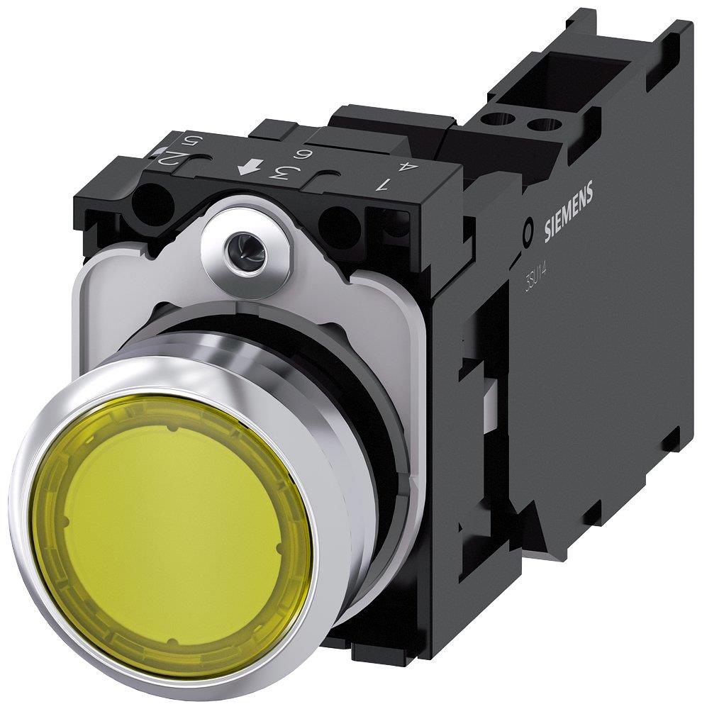 Siemens Sirius 3SU1 Push Button with light - yellow, 1NO - 1NC 4011209958753