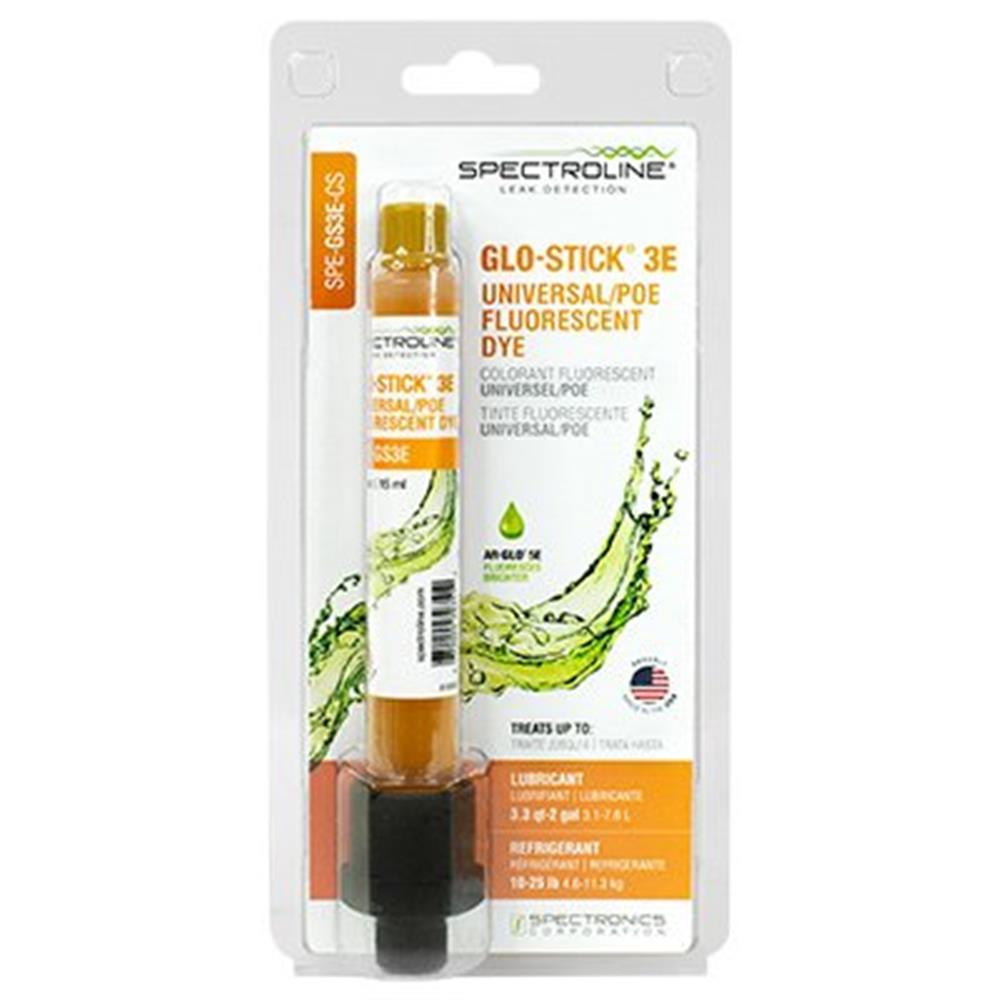 Spectroline GLO-STICK Tracer - R22, R23, R32, R50 (Metan), R134A, R290, R404A, R407A, R407C, R407F, R410A, R417A, R438A, R448A, R449A, R450A, R452A, R452B, R453A, R454A (XL40), R454B (XL41), R454C (XL20), R507, R513A, R600, R600A, R717 (NH3), R744 (CO2), R1233ZD, R1234YF, R1234ZE, R1270, SF6, 4,60-11,3kg, 3,10-7,60L, 15ml, SPE-GS3E-CS
