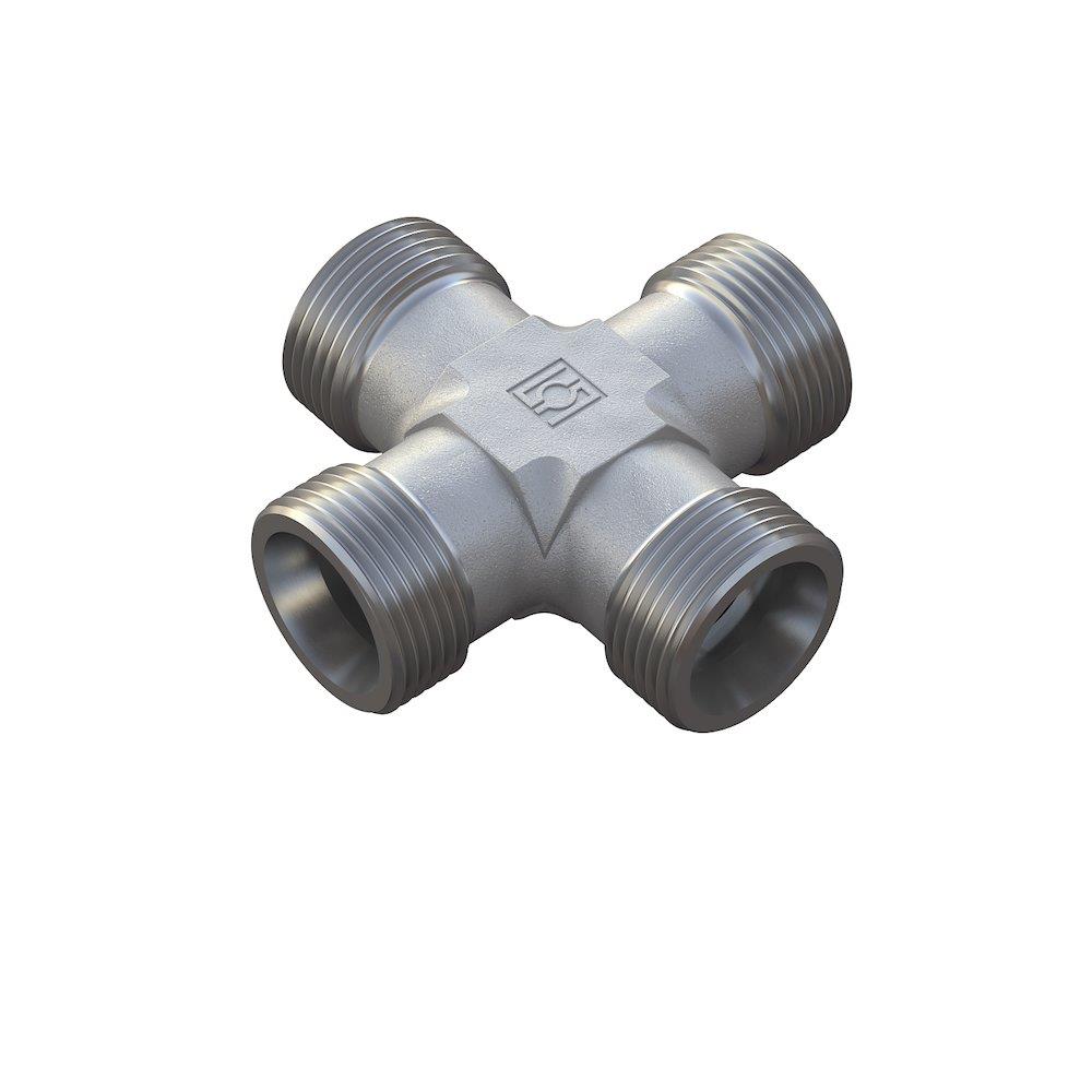 Stauff FI-K Cross Connector steel zinc/nickel light - 22mm, 250bar