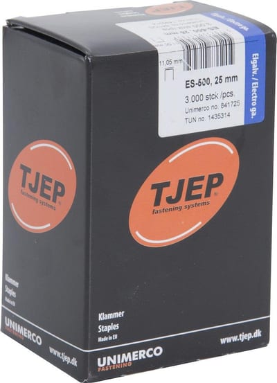 Tjep ES-500 Staple Gun Clips, Electro-Galvanised - 25 x 10.8 mm, 3000 pcs