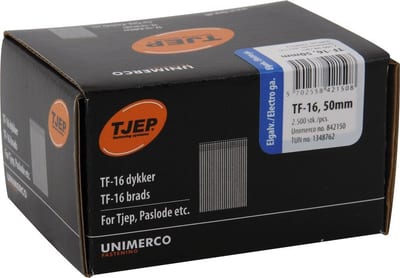 Tjep TF16 Straight Finishing Nail 50 x 1.6 mm, Electro-Galvanised, 2,500 pcs