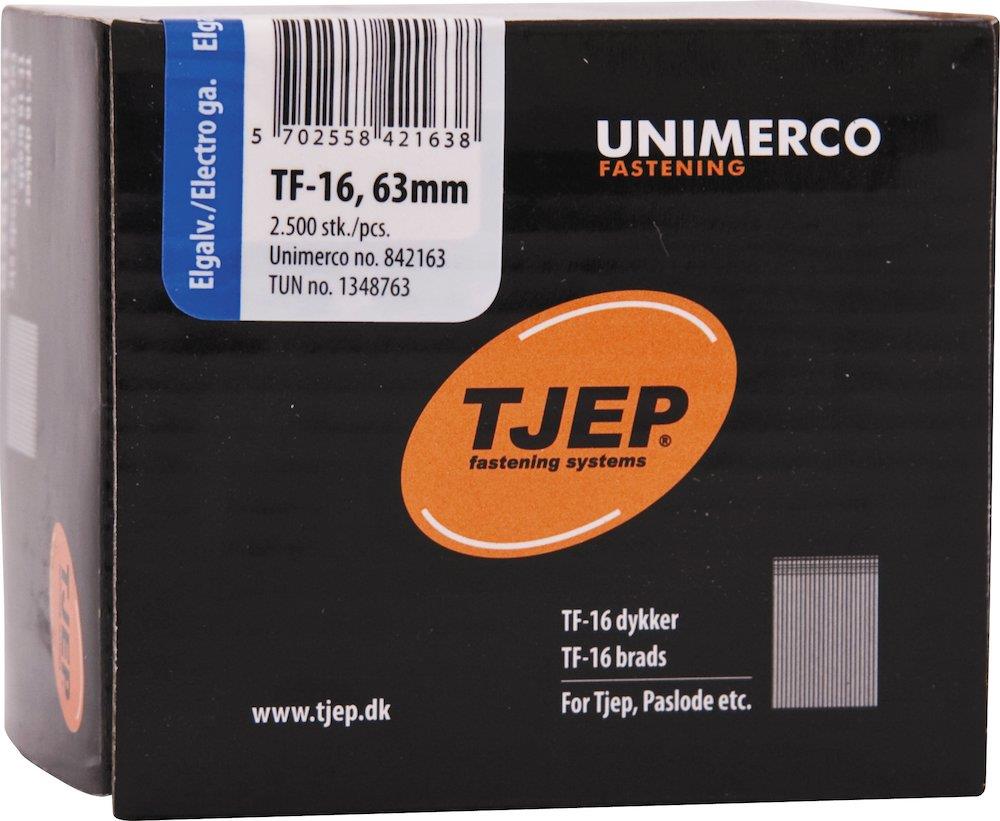 Tjep TF16 Straight Finishing Nail 63 x 1.6 mm, Electro-Galvanised, 2500 pcs