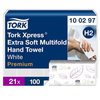 Tork Premium 100297 Multifold Hand Towel, White, 2-Ply, H2 System