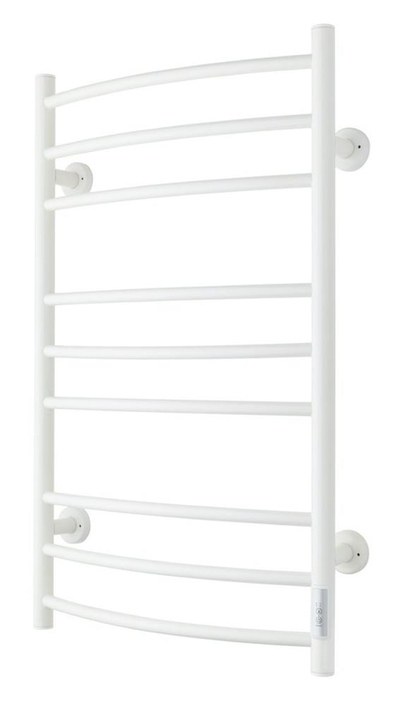 TVS Eldo towel warmer - 530mm, 860mm, electric heating, white, horizontal pipe, curved, round pipe, 9pcs