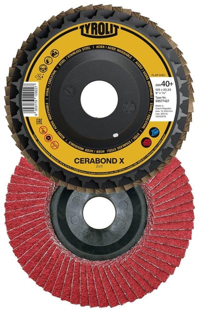 Tyrolit Cerabond X Flap Disc 28N Conical - 22.23mm, 125mm, 40, Stainless steel, Ceramic aluminium oxide