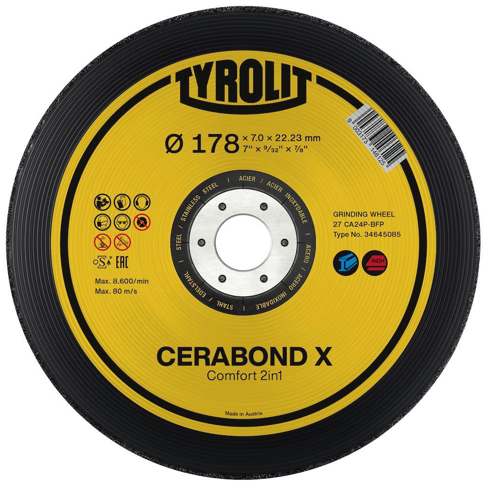Tyrolit Cerabond X Grinding Disc offset - 22.23mm, steel, Stainless steel