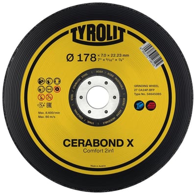 Tyrolit Cerabond X Grinding Disc offset - 22.23mm, steel, Stainless steel