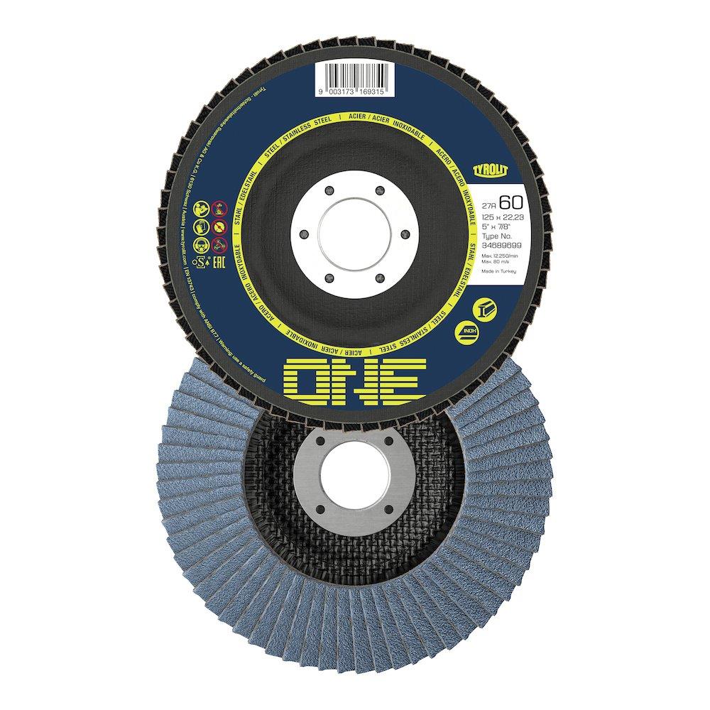 Tyrolit One 28 ULA Flap Disc Plan - 22.23mm, 125mm, 120, steel, stainless steel, Zirconia