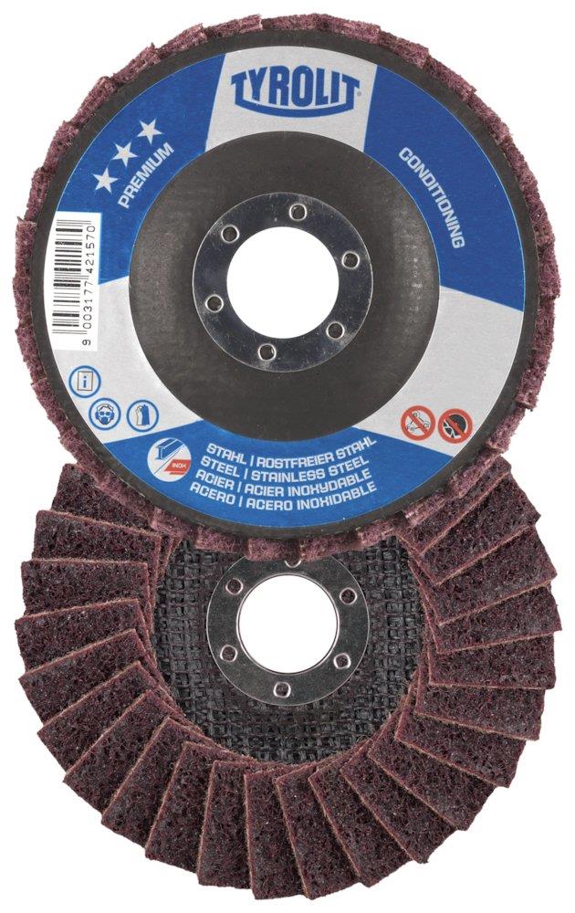 Tyrolit Premium Conditioning Flap Disc - steel, stainless steel, non-ferrous metals, 22 mm centre hole, angle grinder (742153)