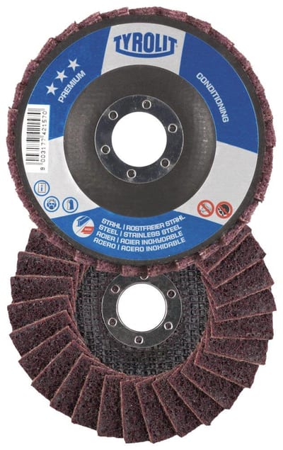 Tyrolit Premium Conditioning Flap Disc - steel, stainless steel, non-ferrous metals, 22 mm centre hole, angle grinder (742153)